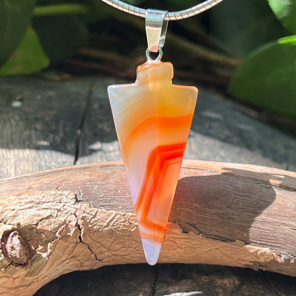 Stainless steel arrow head carnelian pendant
